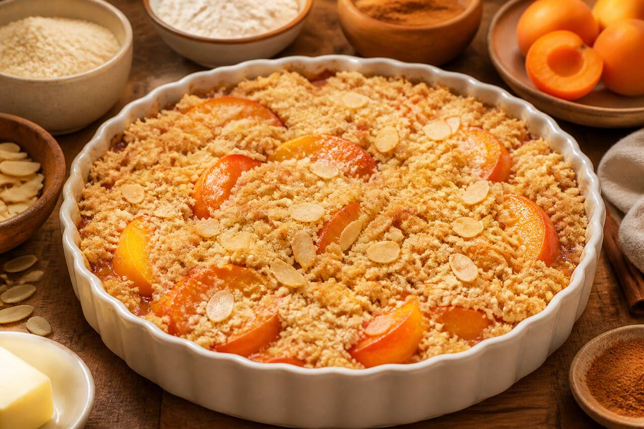 Recette crumble pêches abricots et amandes