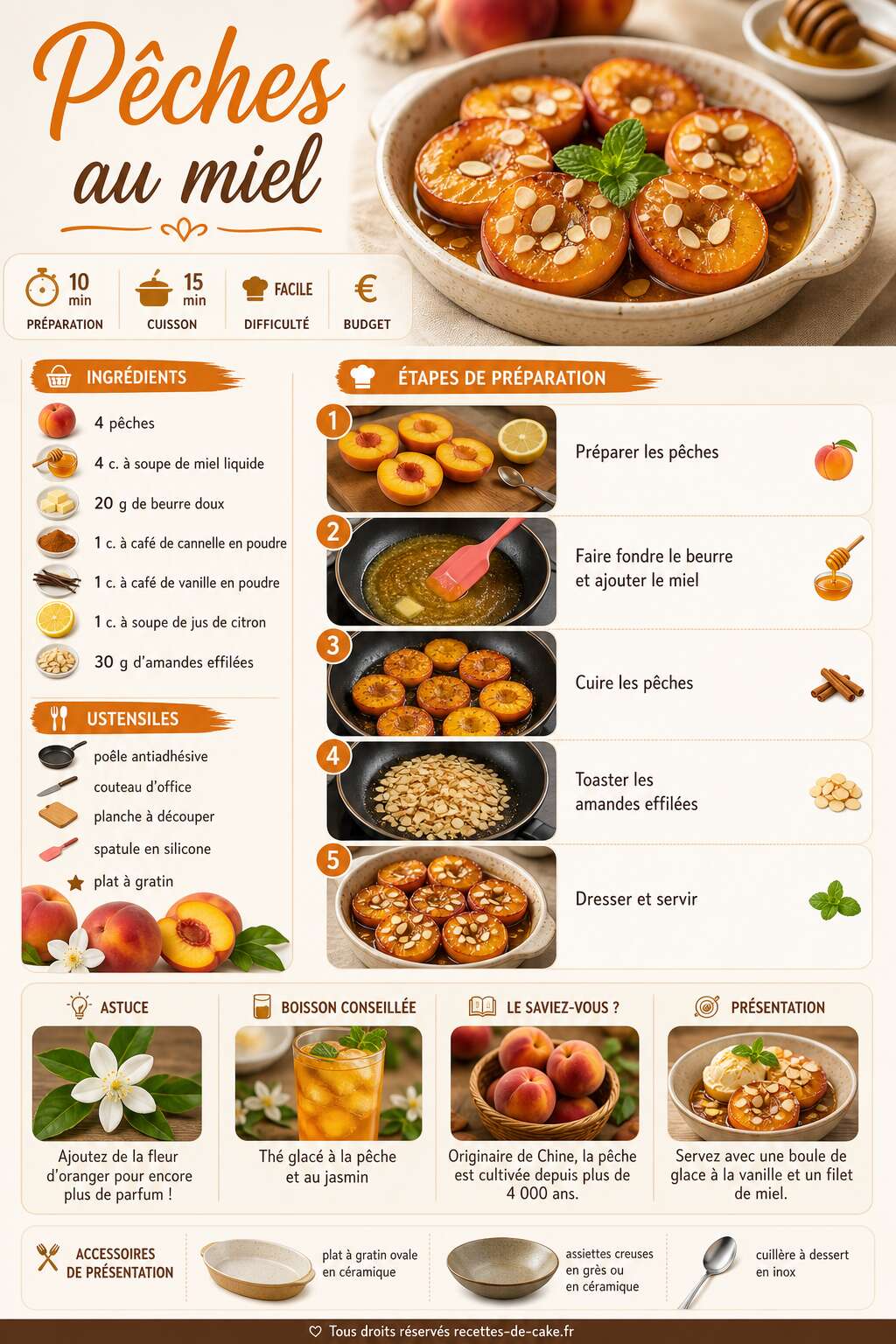 Fiche recette Pêches au miel : recette gourmande et facile Fiche recette Pêches au miel : recette gourmande et facile