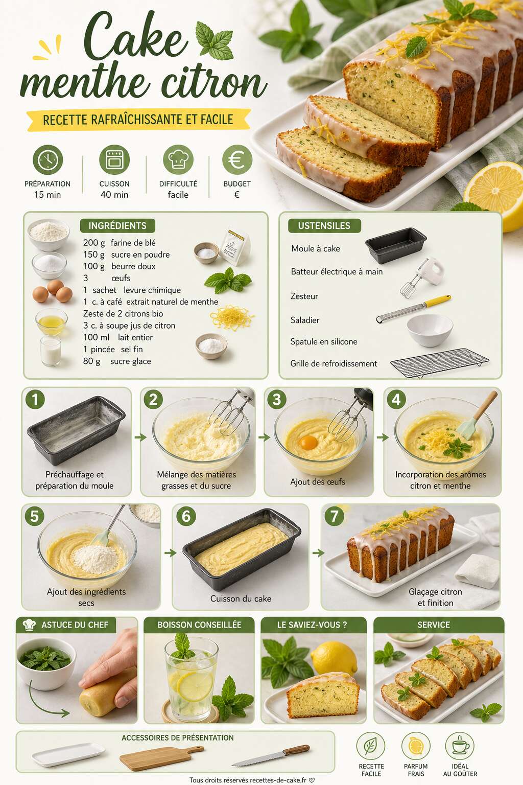 Fiche recette Cake menthe citron : recette rafraîchissante et facile Fiche recette Cake menthe citron : recette rafraîchissante et facile