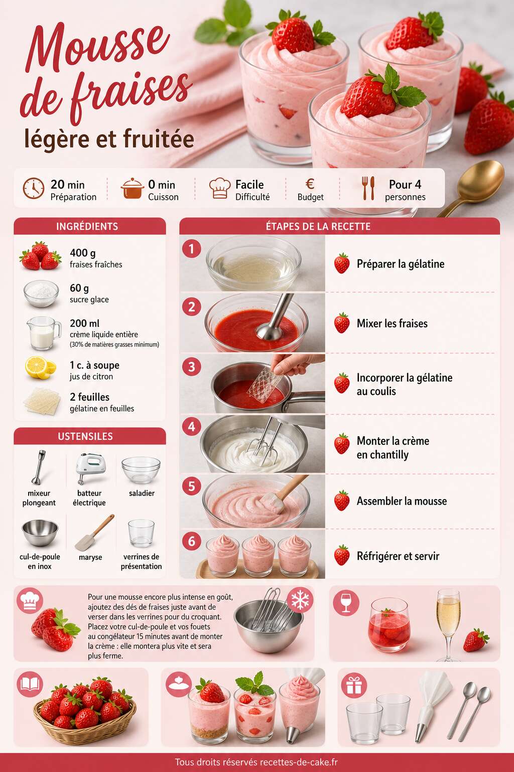 Fiche recette Mousse de fraises : recette légère et fruitée Fiche recette Mousse de fraises : recette légère et fruitée