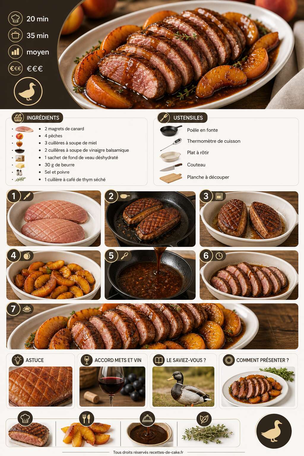 Fiche recette Recette de rôti de magrets aux pêches : un délice sucré-salé Fiche recette Recette de rôti de magrets aux pêches : un délice sucré-salé