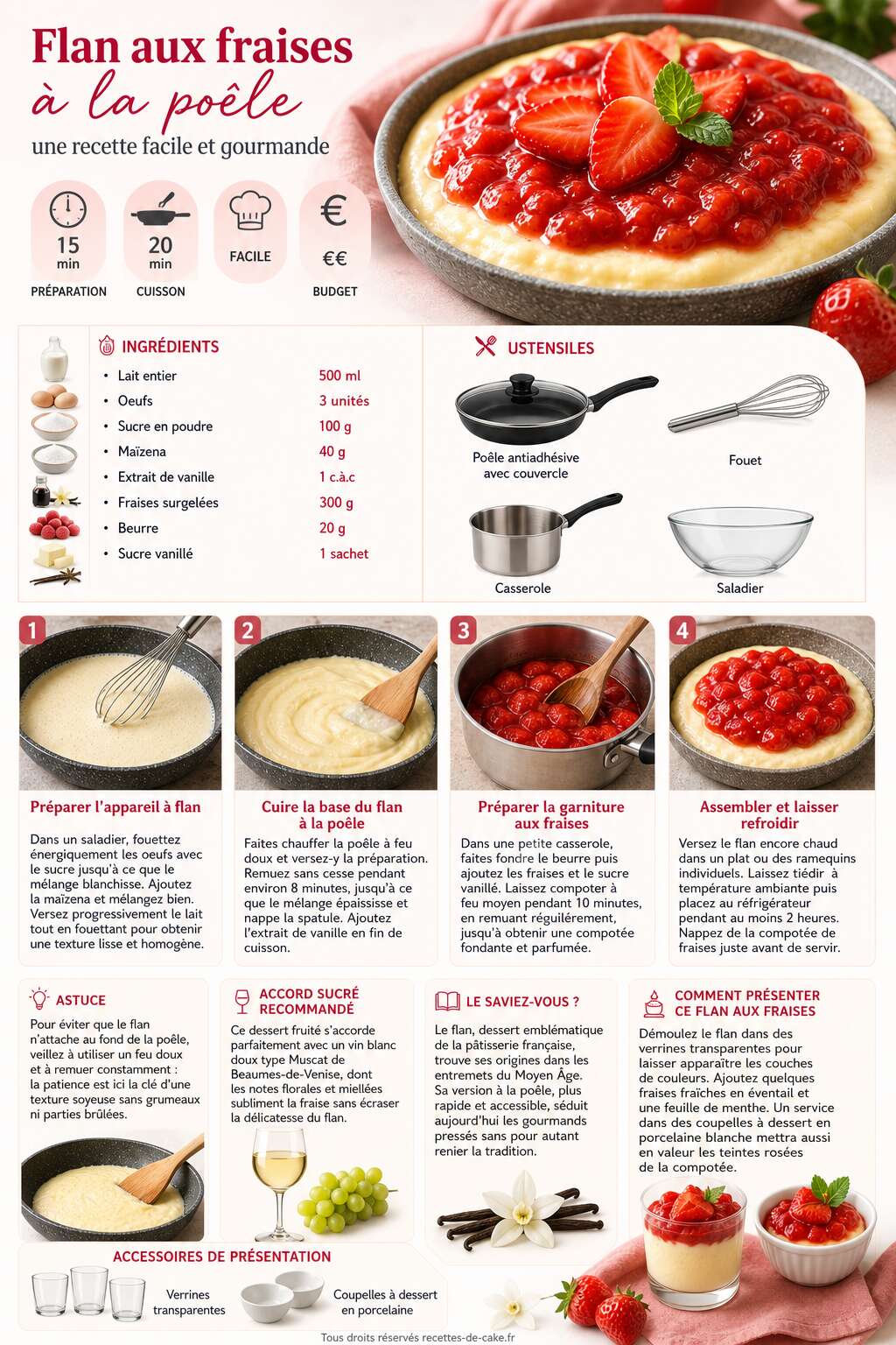 Fiche recette Flan aux fraises à la poêle : une recette facile et gourmande Fiche recette Flan aux fraises à la poêle : une recette facile et gourmande