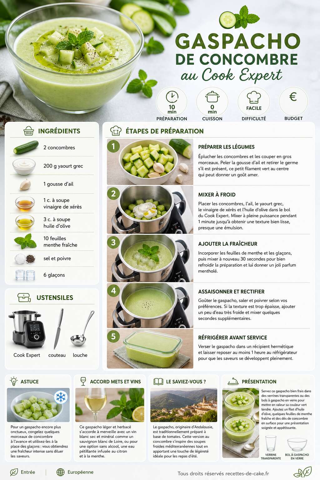 Fiche recette Gaspacho de concombre au Cook Expert : recette rapide et rafraîchissante Fiche recette Gaspacho de concombre au Cook Expert : recette rapide et rafraîchissante