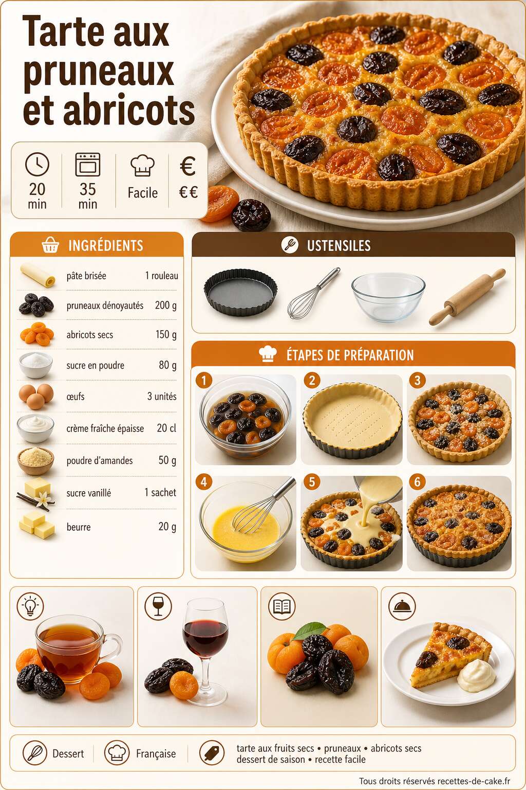 Fiche recette Tarte aux pruneaux et abricots : recette facile Fiche recette Tarte aux pruneaux et abricots : recette facile