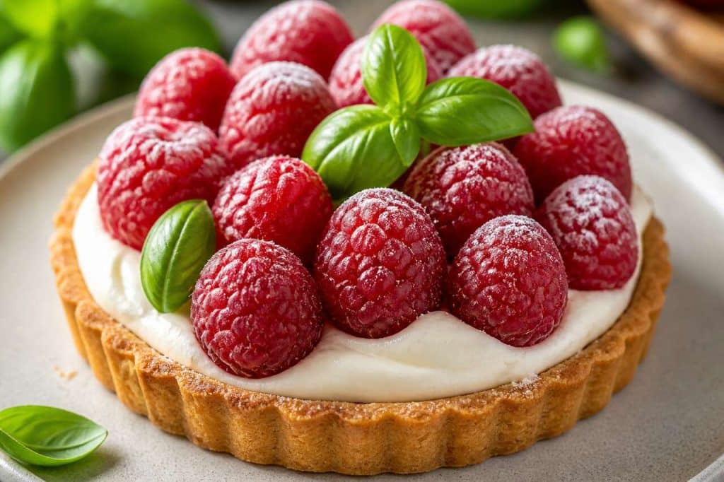 Tartelette framboise et mascarpone au basilic