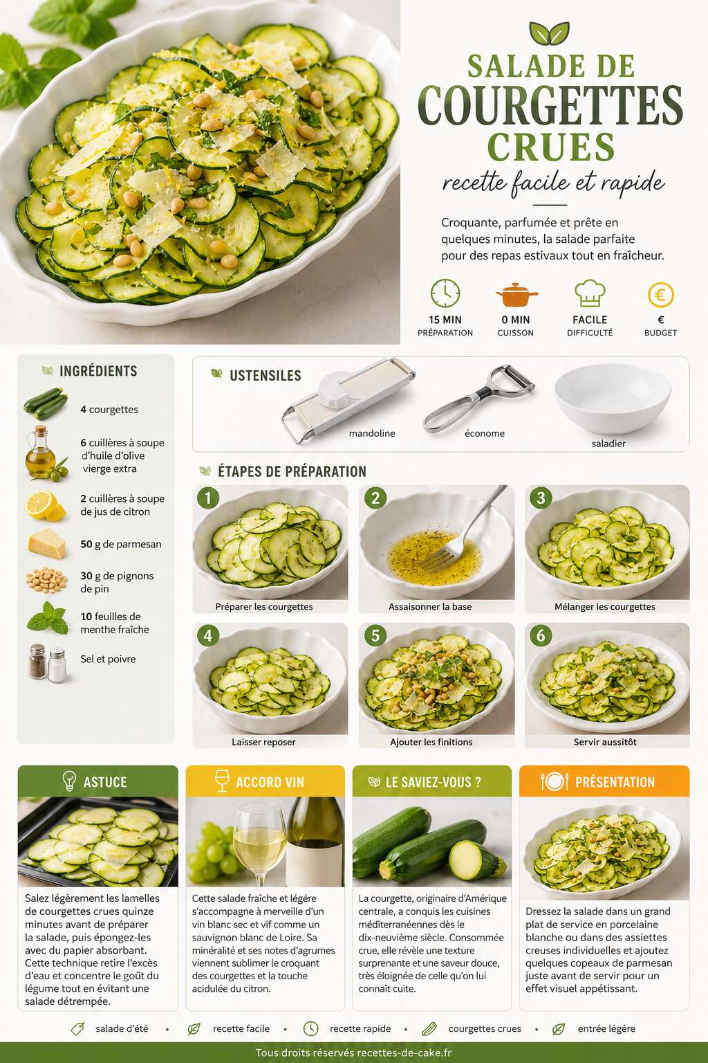 Fiche recette Salade de courgettes crues : recette facile et rapide Fiche recette Salade de courgettes crues : recette facile et rapide
