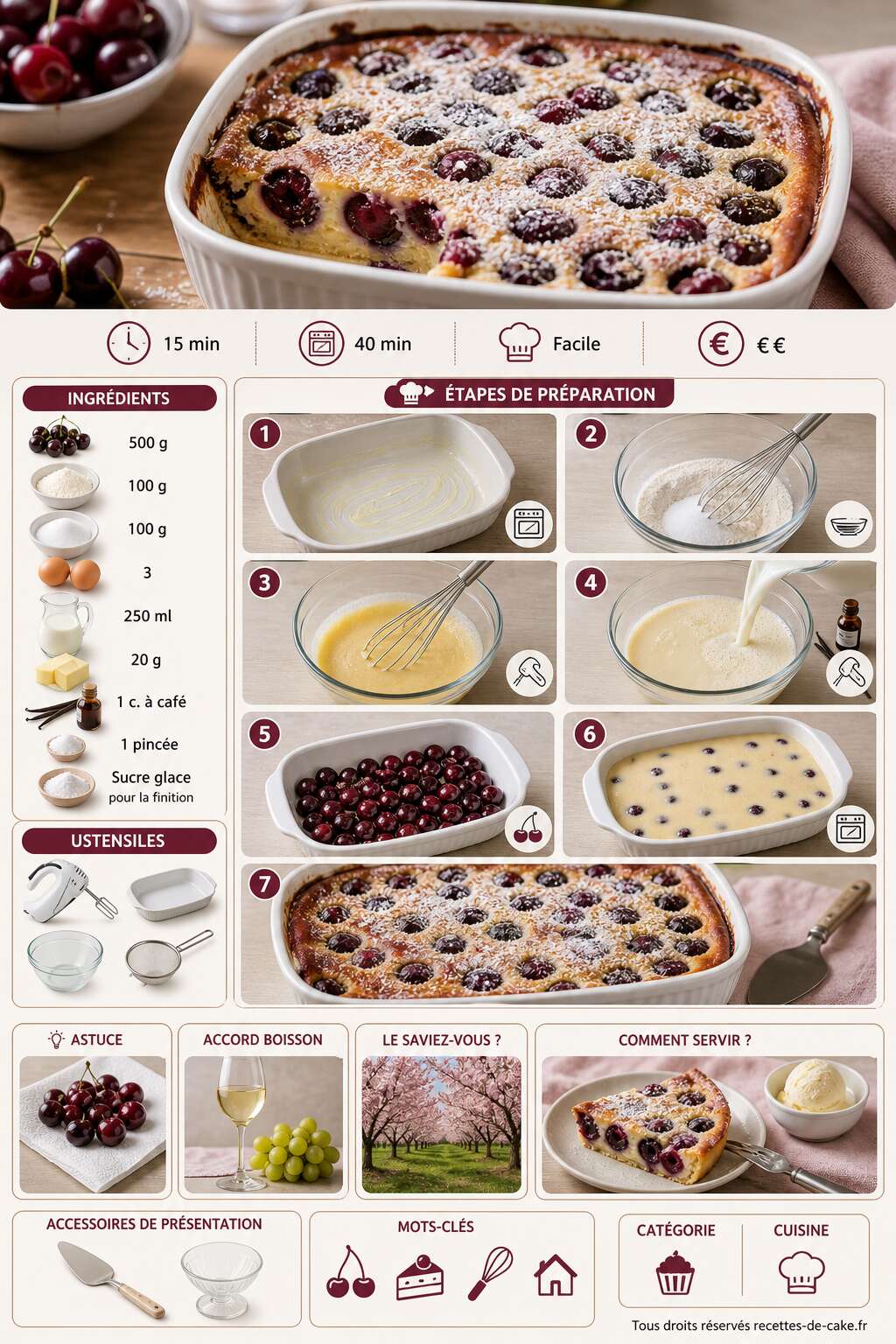 Fiche recette Clafoutis aux cerises noires : recette simple et délicieuse Fiche recette Clafoutis aux cerises noires : recette simple et délicieuse
