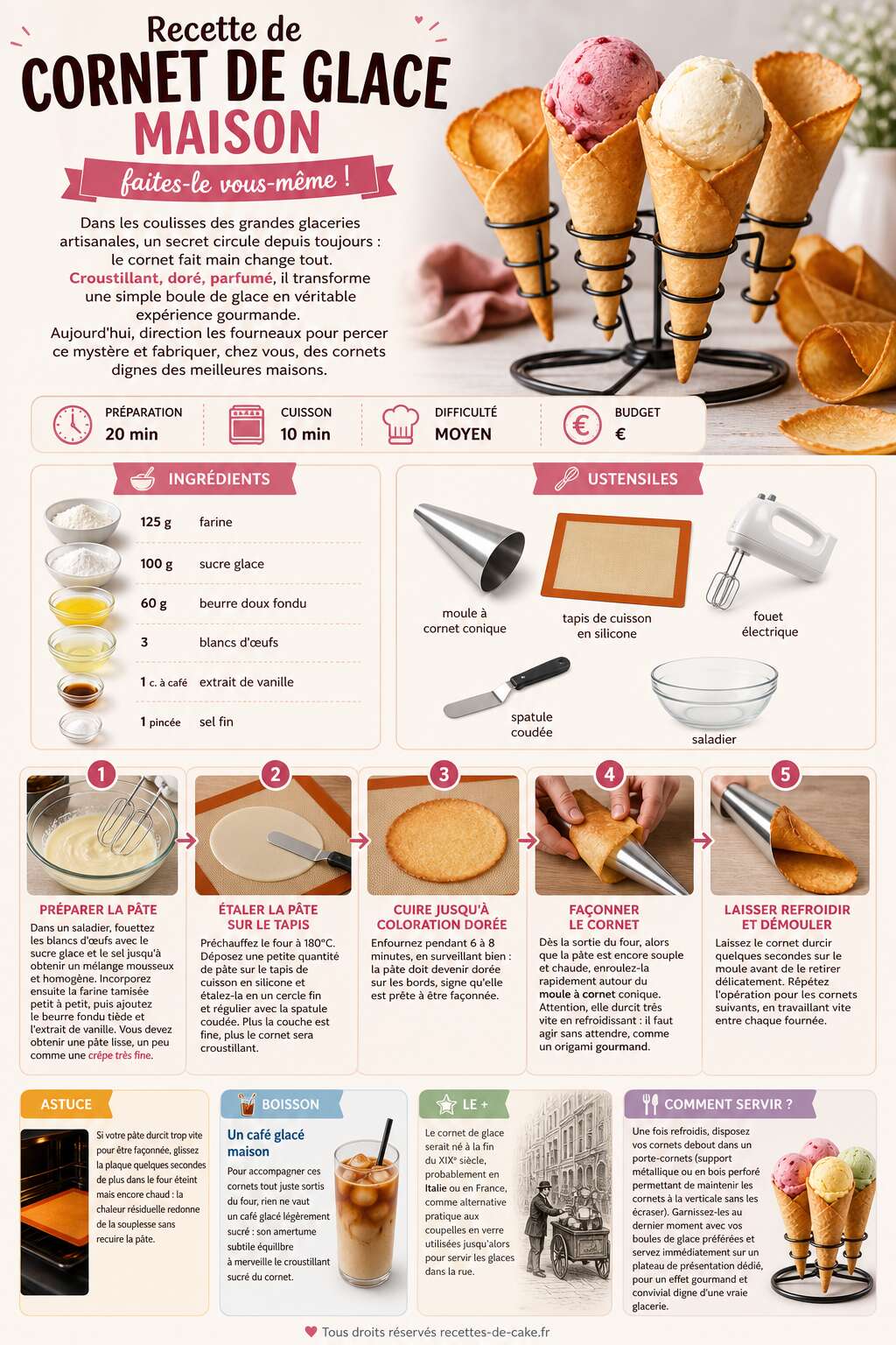 Fiche recette Recette de cornet de glace maison : faites-le vous-même ! Fiche recette Recette de cornet de glace maison : faites-le vous-même !