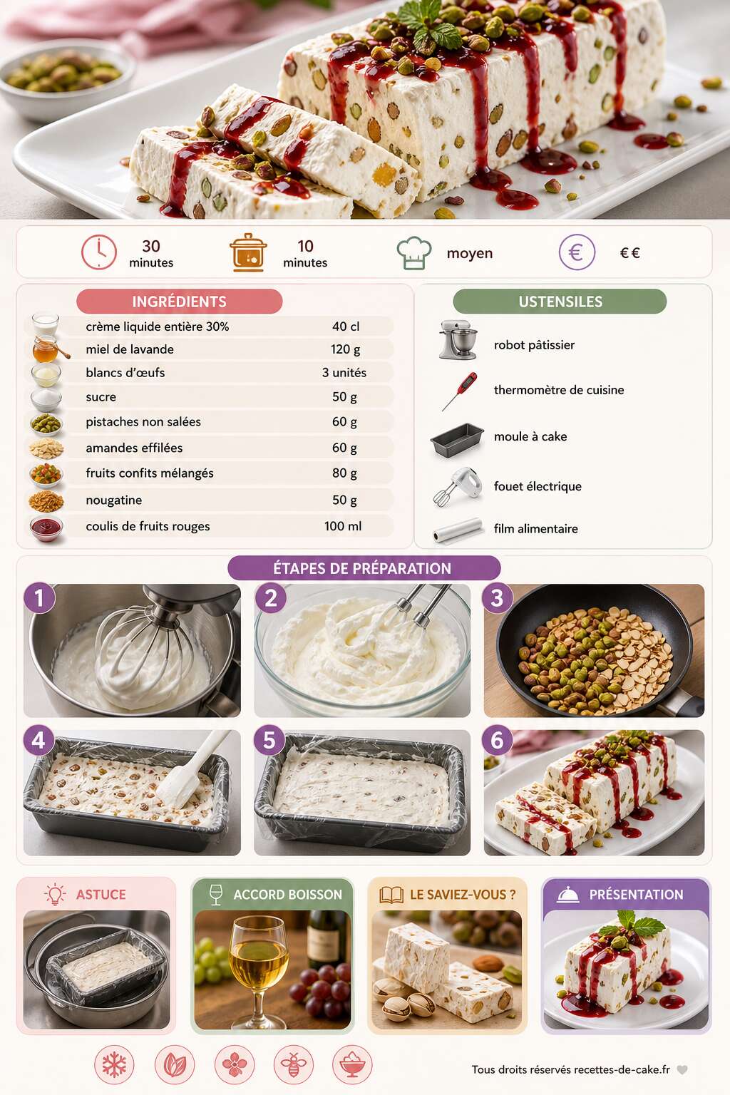 Fiche recette Recette de nougat glacé maison : un dessert rafraîchissant Fiche recette Recette de nougat glacé maison : un dessert rafraîchissant