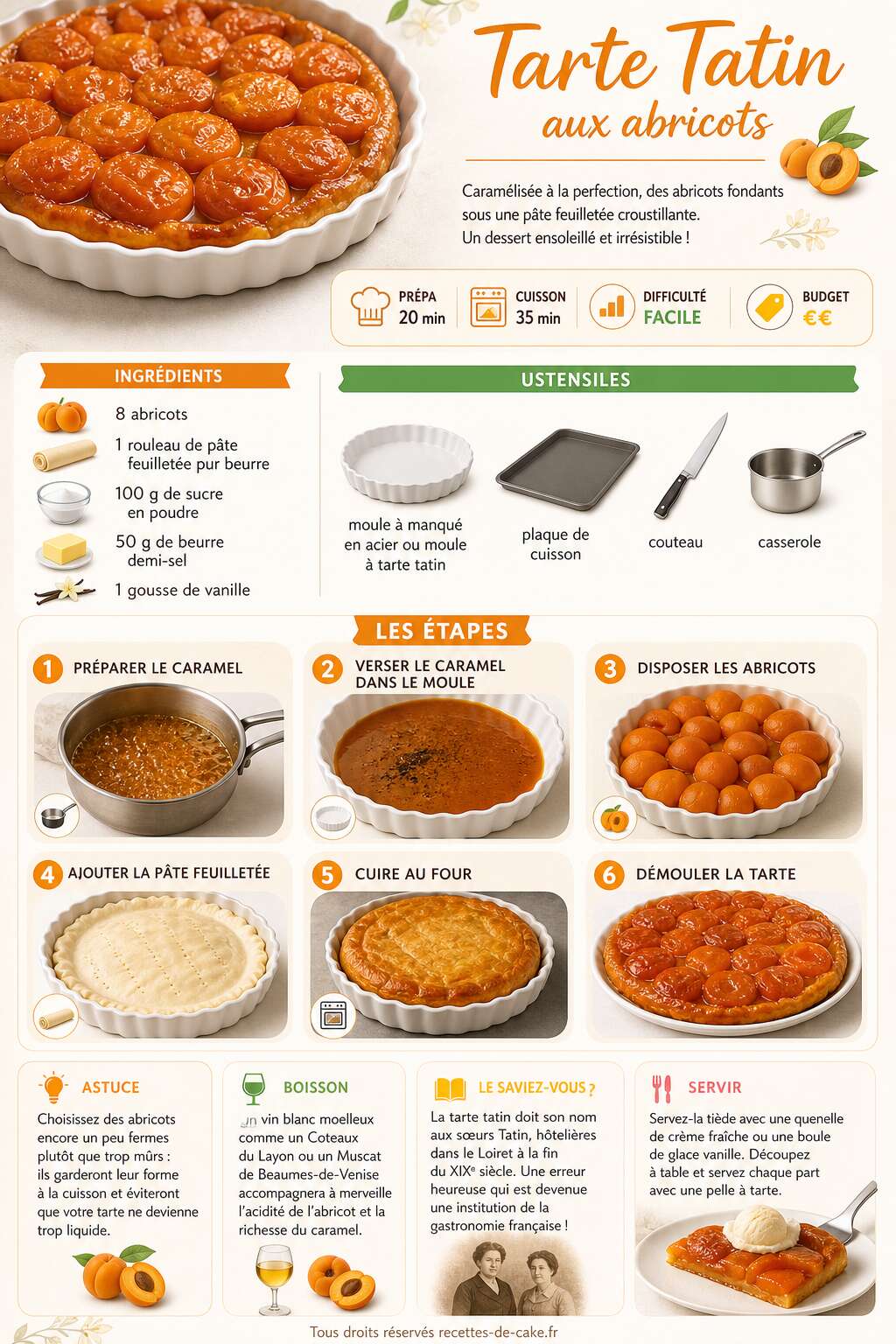 Fiche recette Tarte Tatin aux abricots : recette facile et gourmande Fiche recette Tarte Tatin aux abricots : recette facile et gourmande