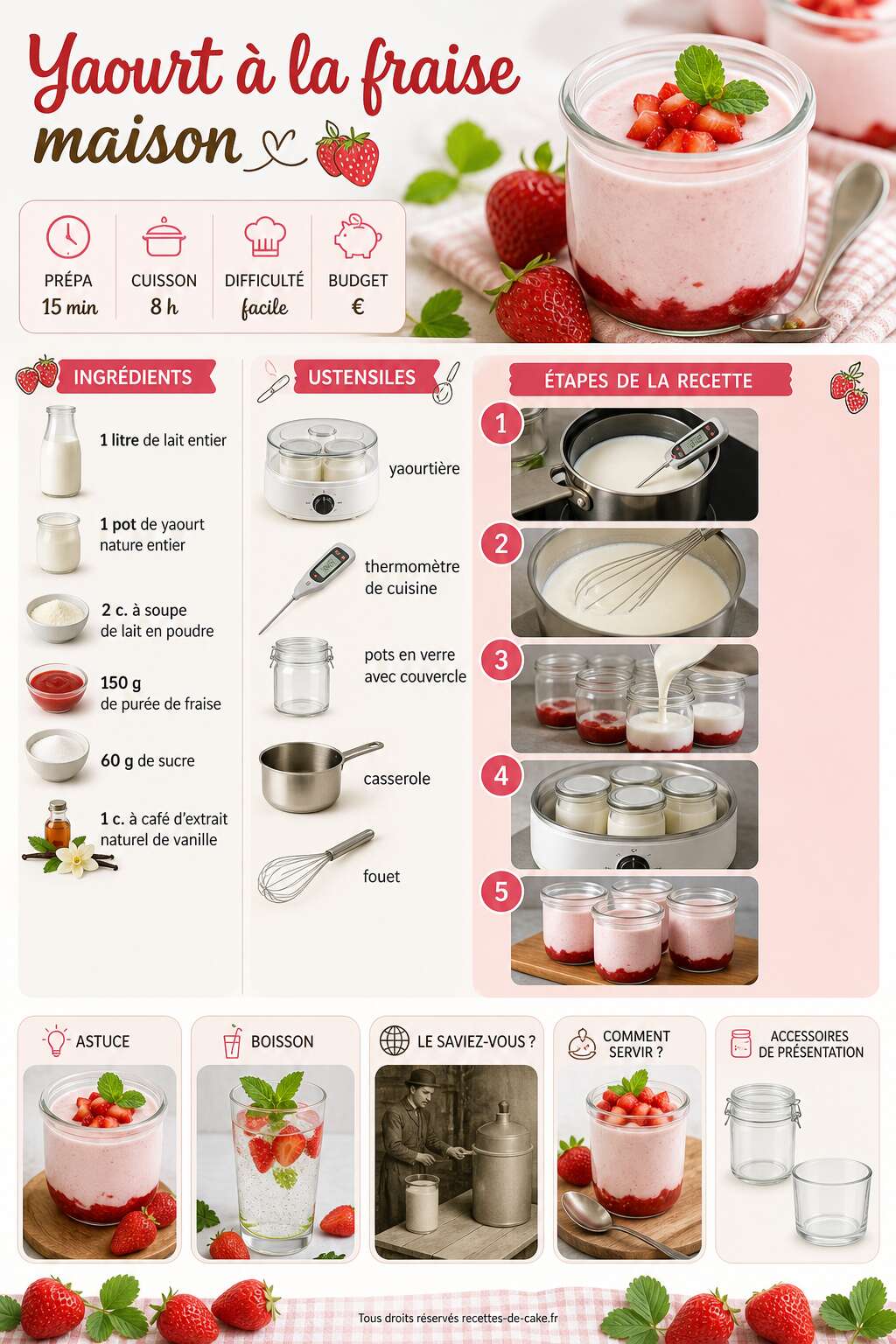 Fiche recette Recette facile : yaourt à la fraise maison Fiche recette Recette facile : yaourt à la fraise maison