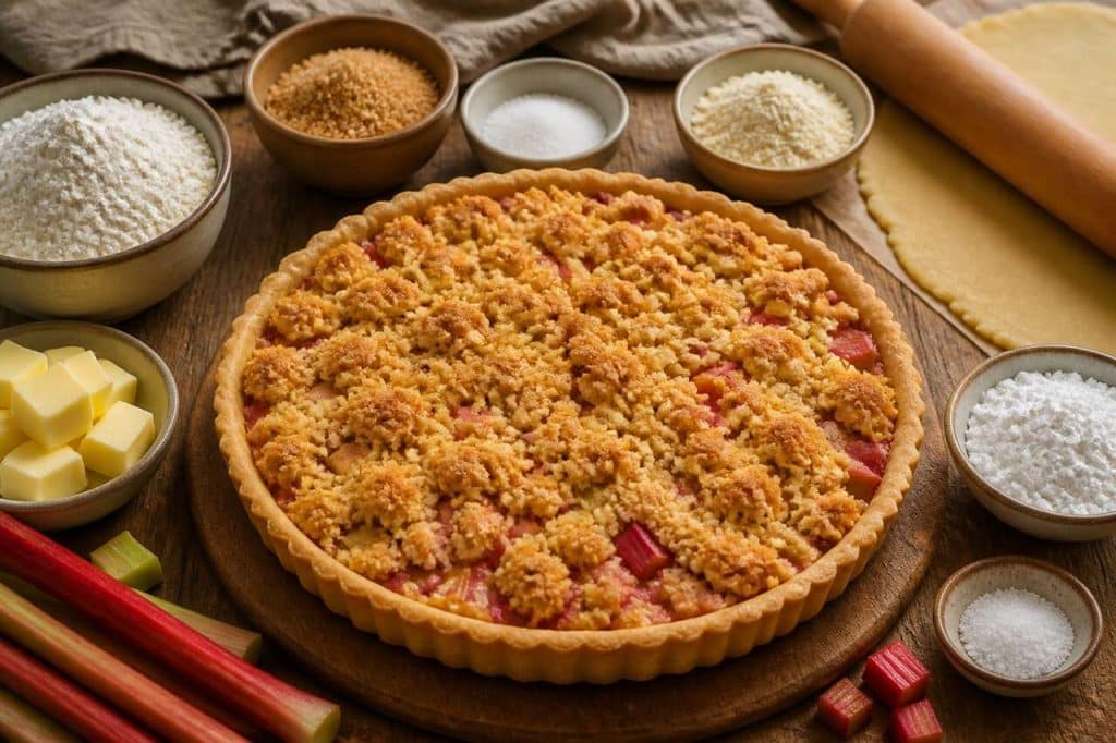 Tarte à la rhubarbe crumble : recette gourmande et facile