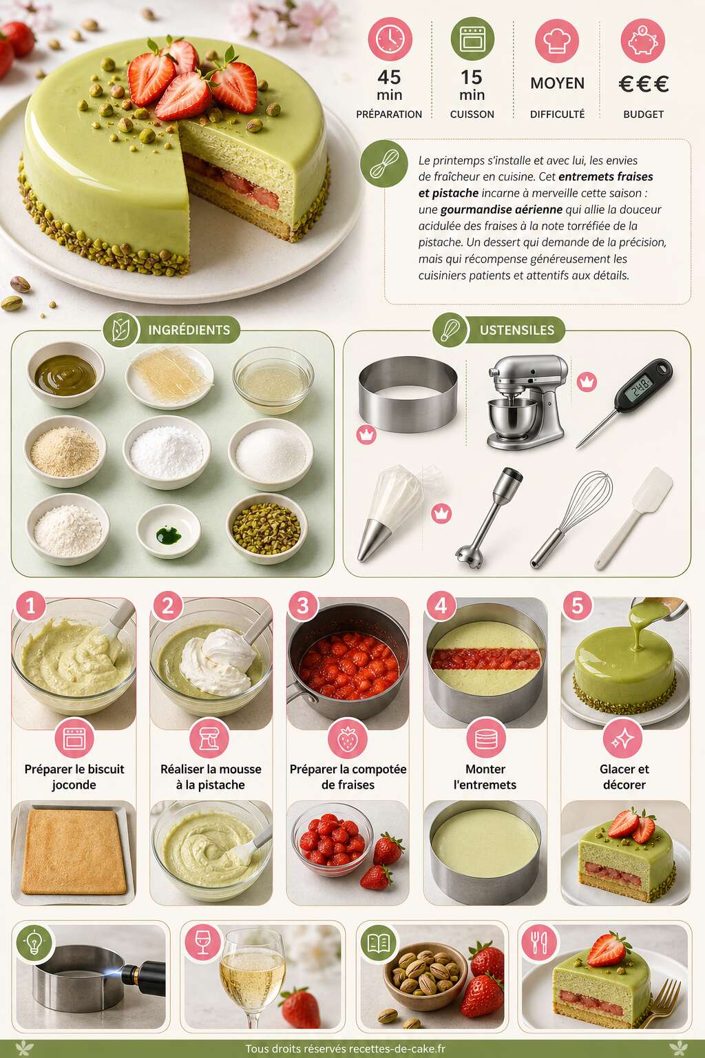 Fiche recette Recette d'entremets fraises et pistache Fiche recette Recette d'entremets fraises et pistache