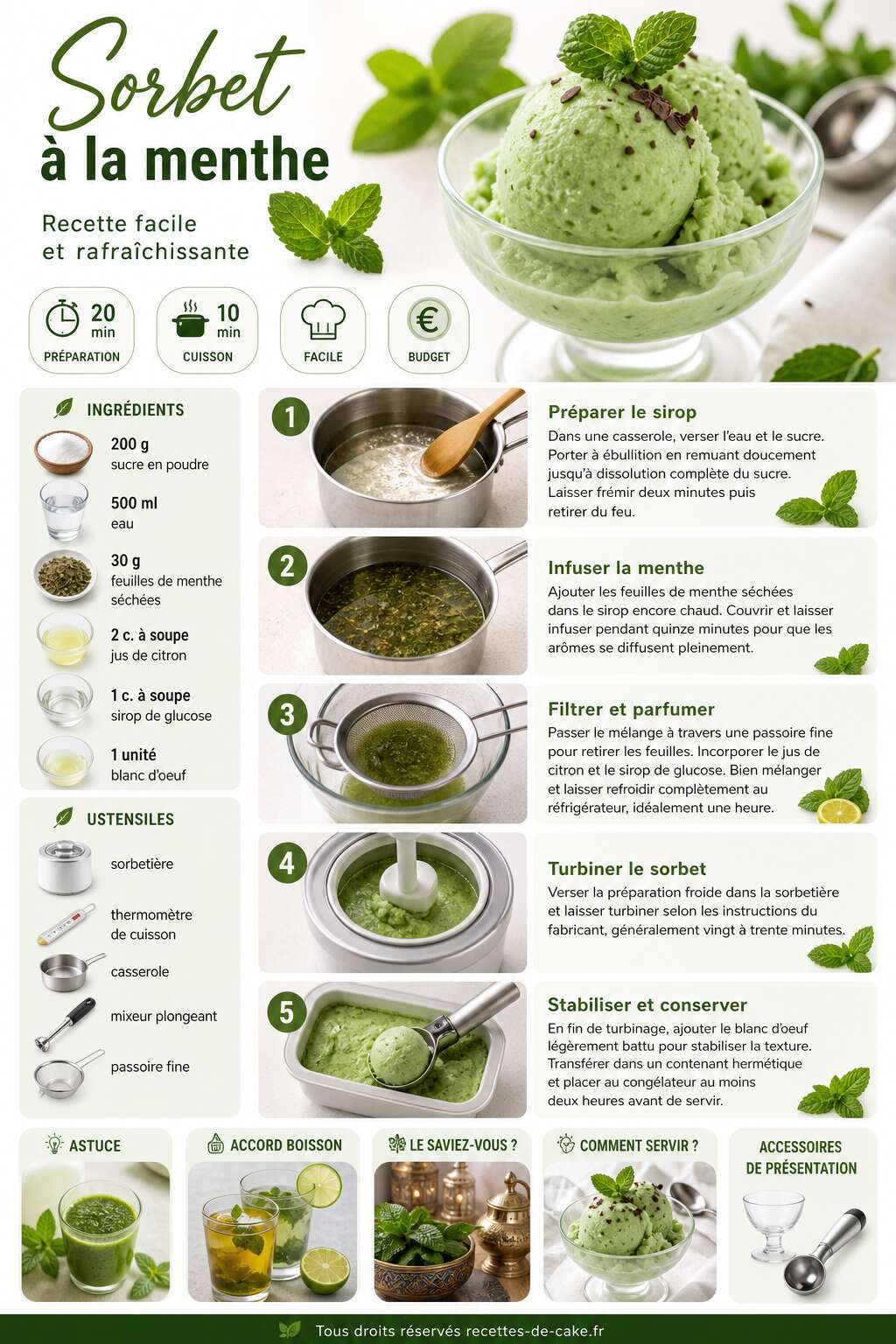 Fiche recette Sorbet à la menthe : recette facile et rafraîchissante Fiche recette Sorbet à la menthe : recette facile et rafraîchissante