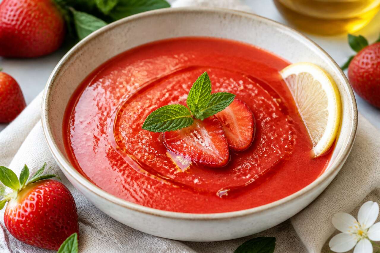 Recette : soupe de fraises à la menthe facile et rapide