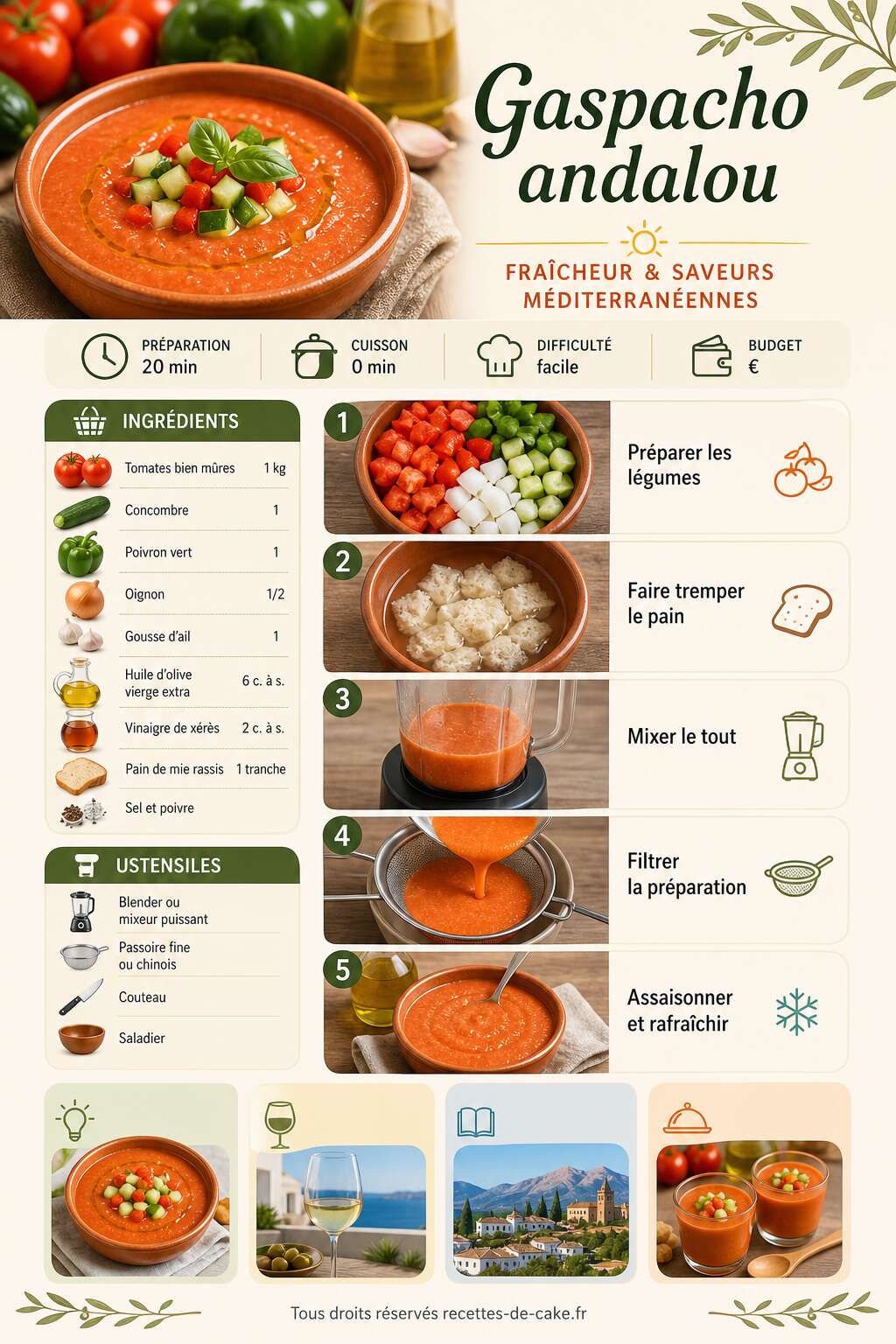 Fiche recette Recette de gaspacho andalou fraîche et savoureuse Fiche recette Recette de gaspacho andalou fraîche et savoureuse