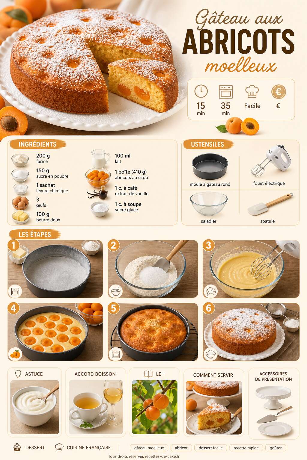 Fiche recette Gâteau aux abricots moelleux : recette facile et rapide Fiche recette Gâteau aux abricots moelleux : recette facile et rapide