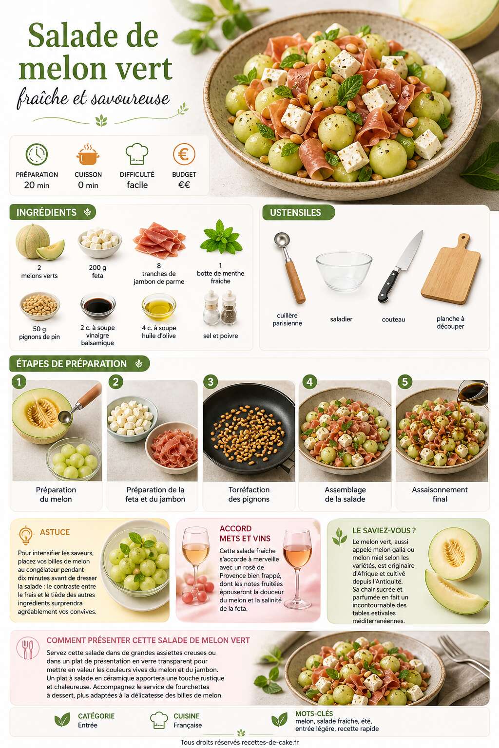 Fiche recette Salade de melon vert : recette fraîche et savoureuse Fiche recette Salade de melon vert : recette fraîche et savoureuse