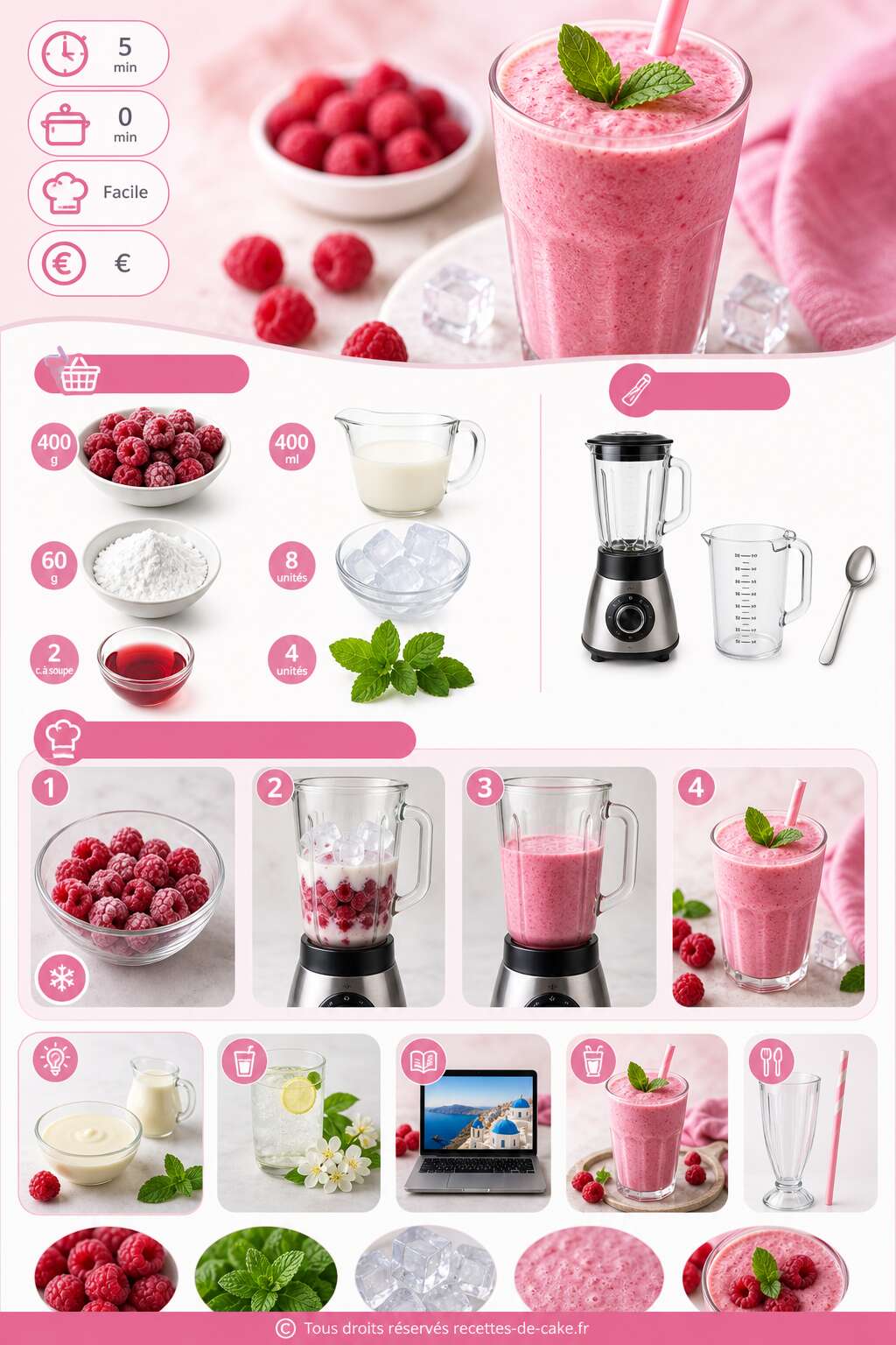 Fiche recette Frappe aux framboises : recette rapide en 5 minutes Fiche recette Frappe aux framboises : recette rapide en 5 minutes