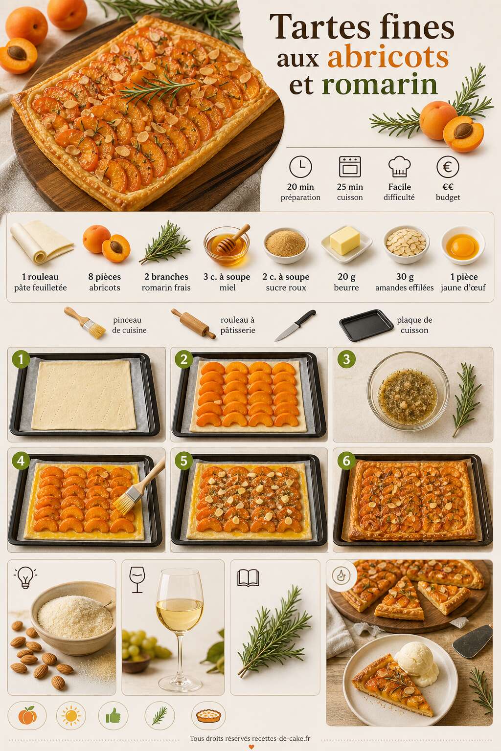 Fiche recette Tartes fines aux abricots et romarin : recette facile et savoureuse Fiche recette Tartes fines aux abricots et romarin : recette facile et savoureuse
