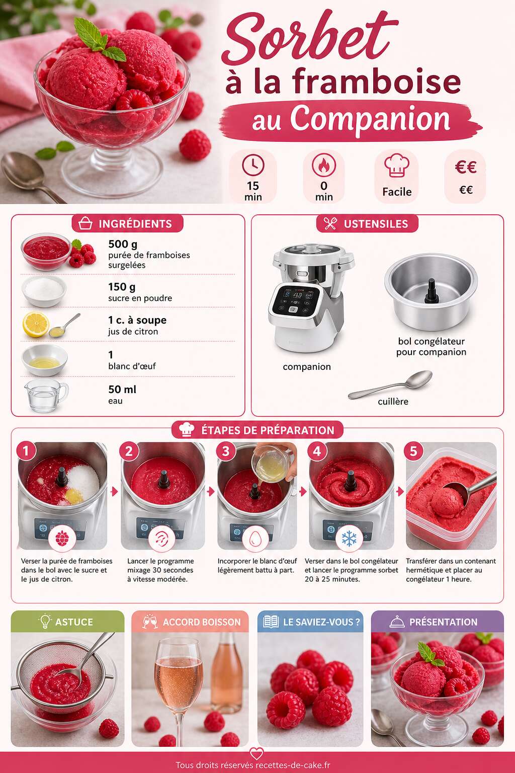 Fiche recette Sorbet à la framboise au Companion : recette facile et rafraîchissante Fiche recette Sorbet à la framboise au Companion : recette facile et rafraîchissante