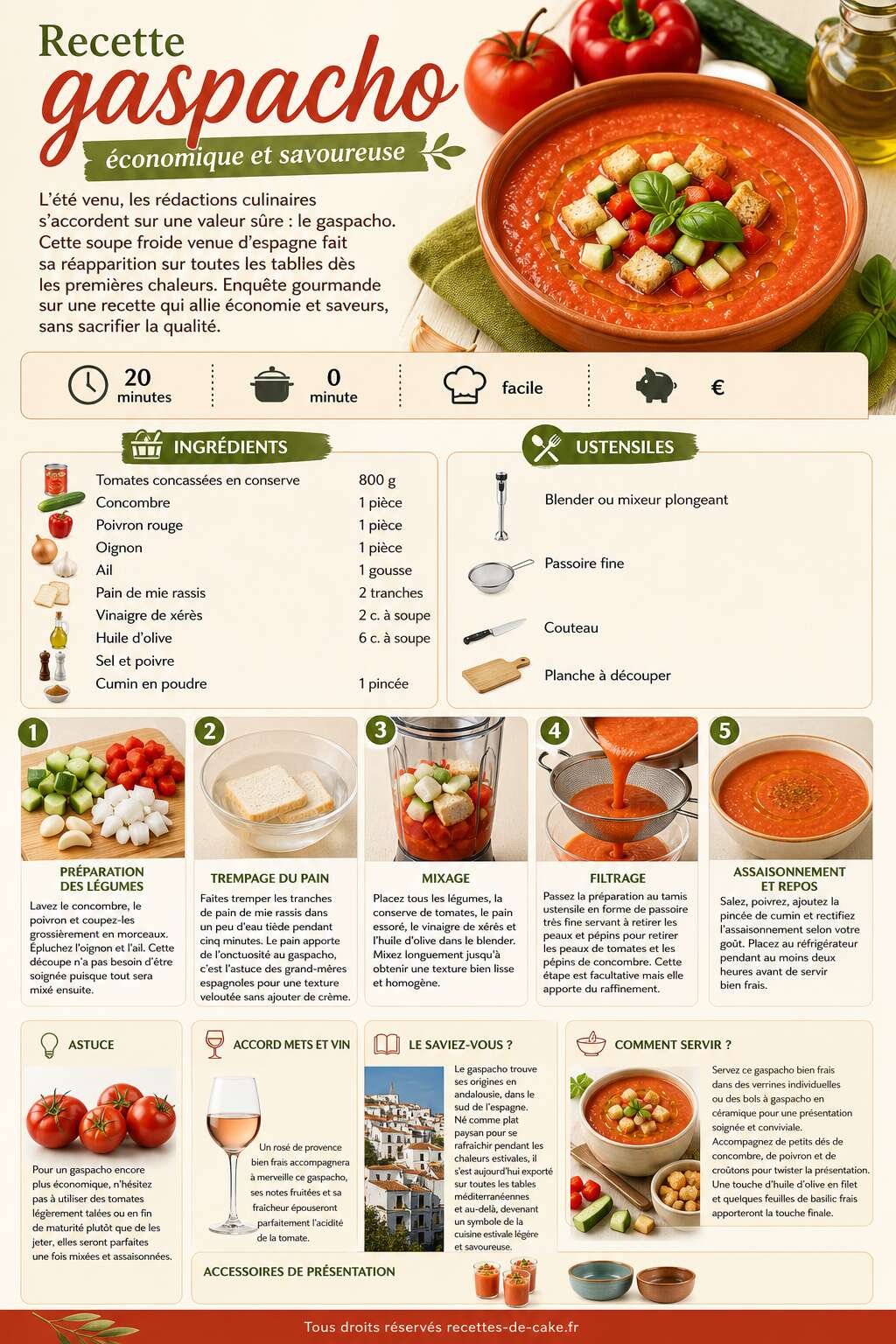 Fiche recette Recette gaspacho économique et savoureuse Fiche recette Recette gaspacho économique et savoureuse