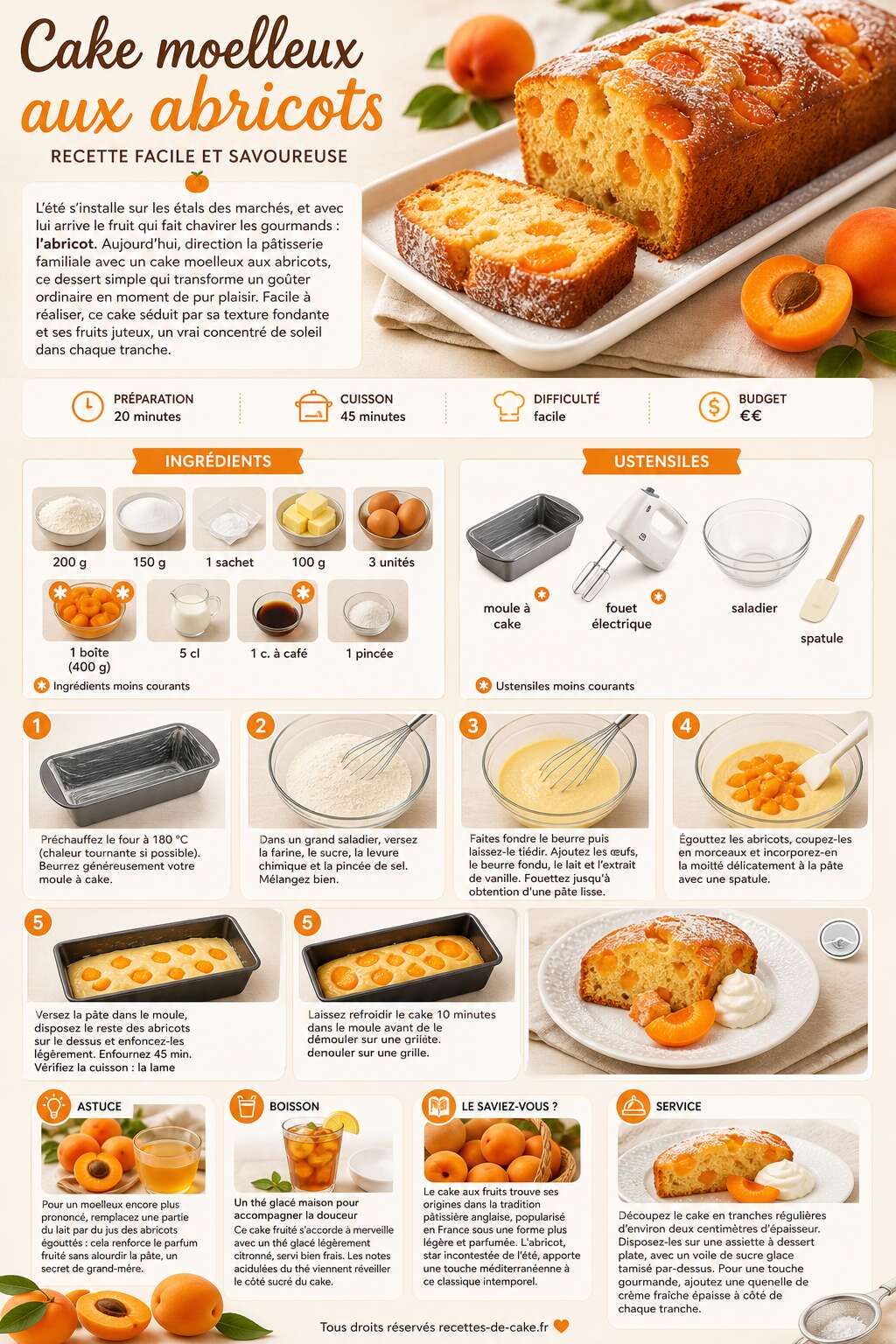 Fiche recette Cake moelleux aux abricots : recette facile et savoureuse Fiche recette Cake moelleux aux abricots : recette facile et savoureuse