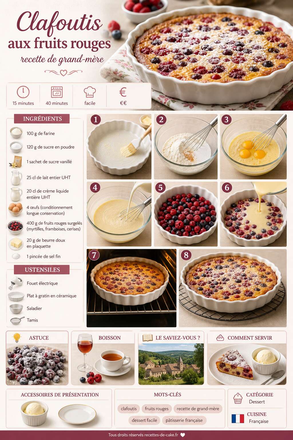 Fiche recette Clafoutis aux fruits rouges : recette de grand-mère Fiche recette Clafoutis aux fruits rouges : recette de grand-mère