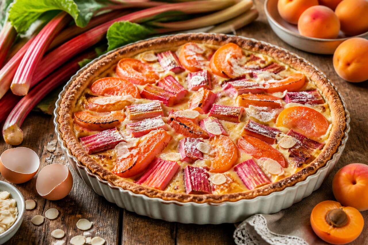 Tarte rhubarbe et abricots : recette savoureuse