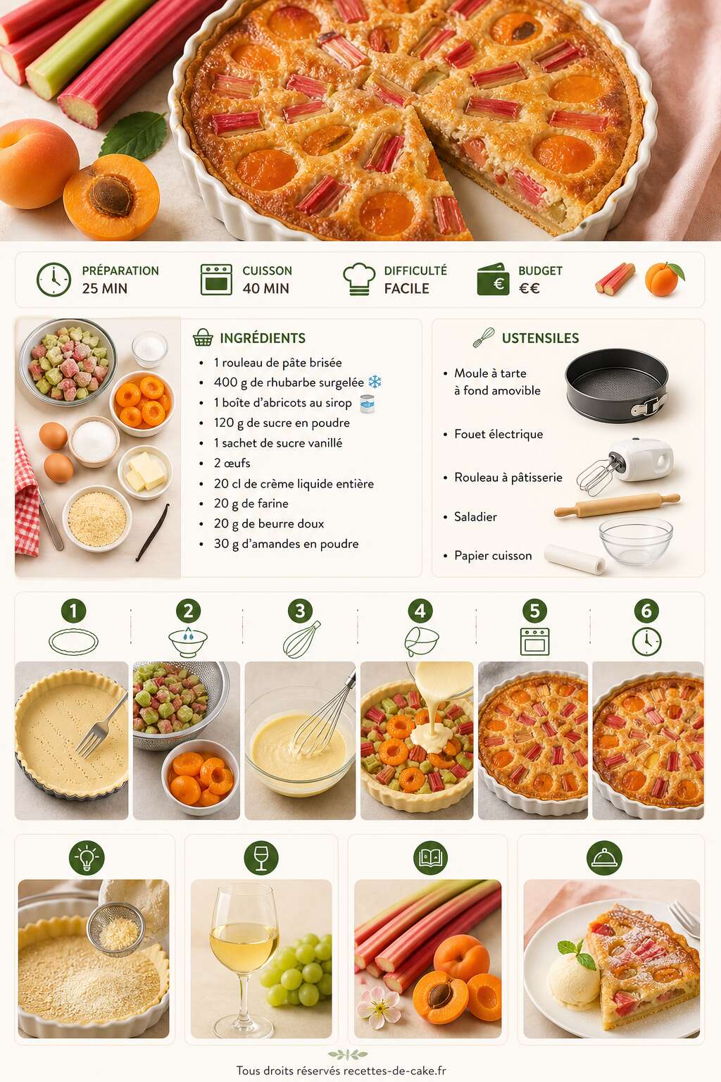 Fiche recette Tarte rhubarbe et abricots : recette savoureuse Fiche recette Tarte rhubarbe et abricots : recette savoureuse