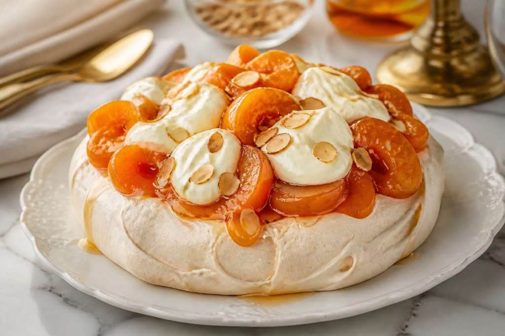 Pavlova abricot, amandes et crème fraîche : recette gourmande
