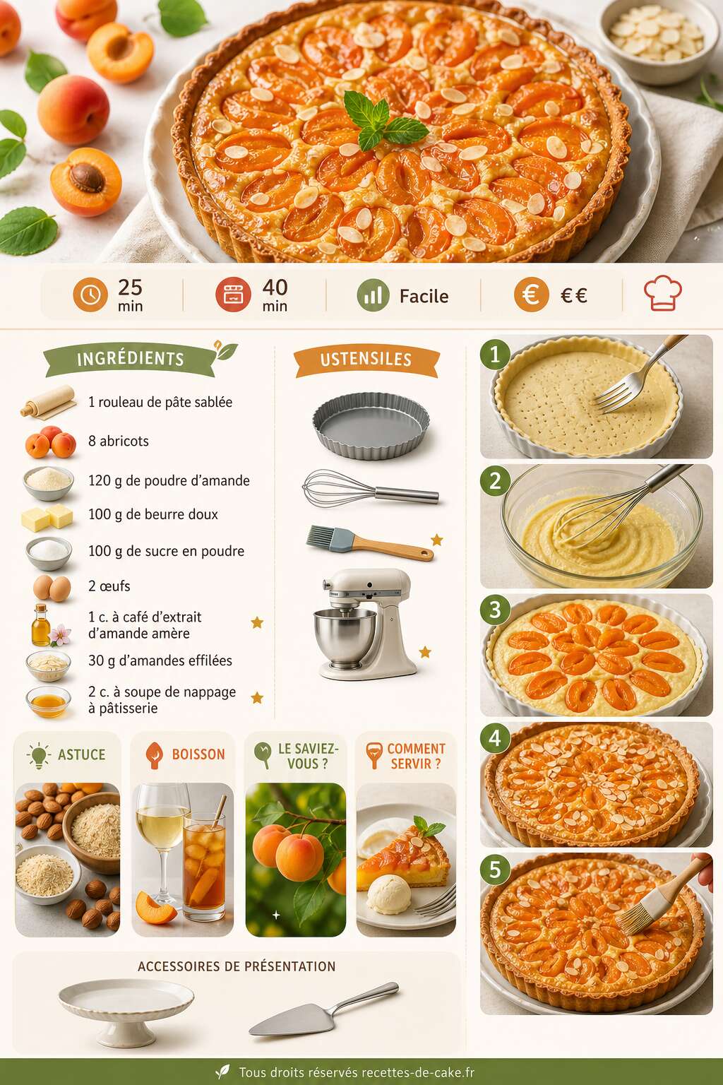Fiche recette Tarte à l'abricot et crème d'amande : recette gourmande Fiche recette Tarte à l'abricot et crème d'amande : recette gourmande
