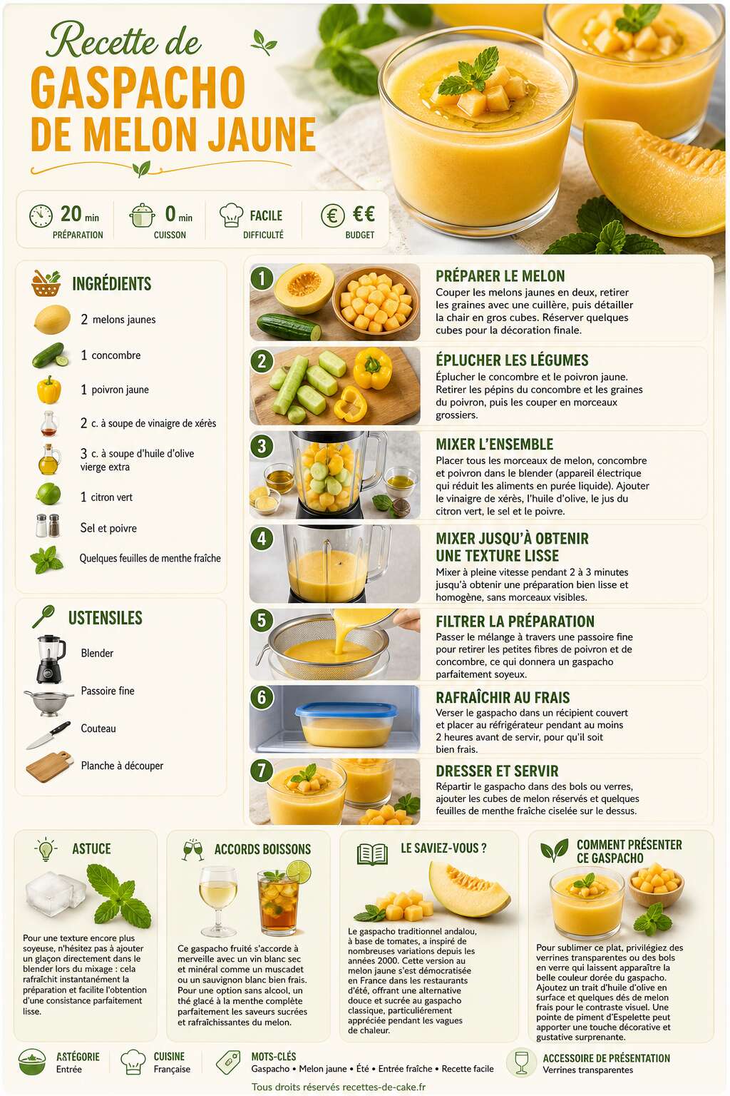 Fiche recette Recette de gaspacho de melon jaune Fiche recette Recette de gaspacho de melon jaune