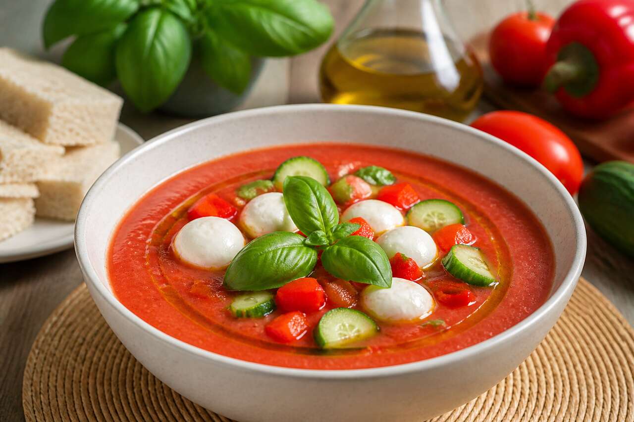 Gaspacho de tomates et mozzarella : recette rafraîchissante