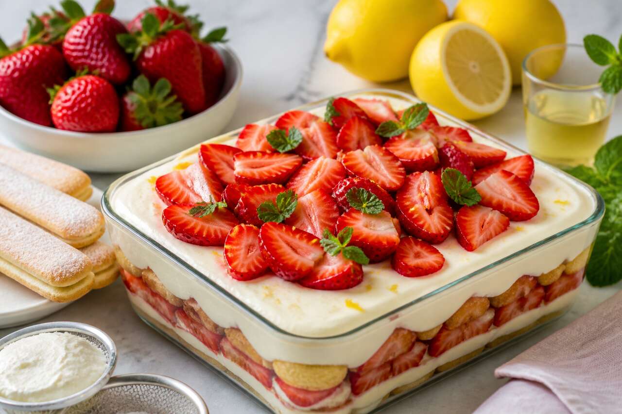 Recette tiramisu au citron et fraises de Cyril Lignac