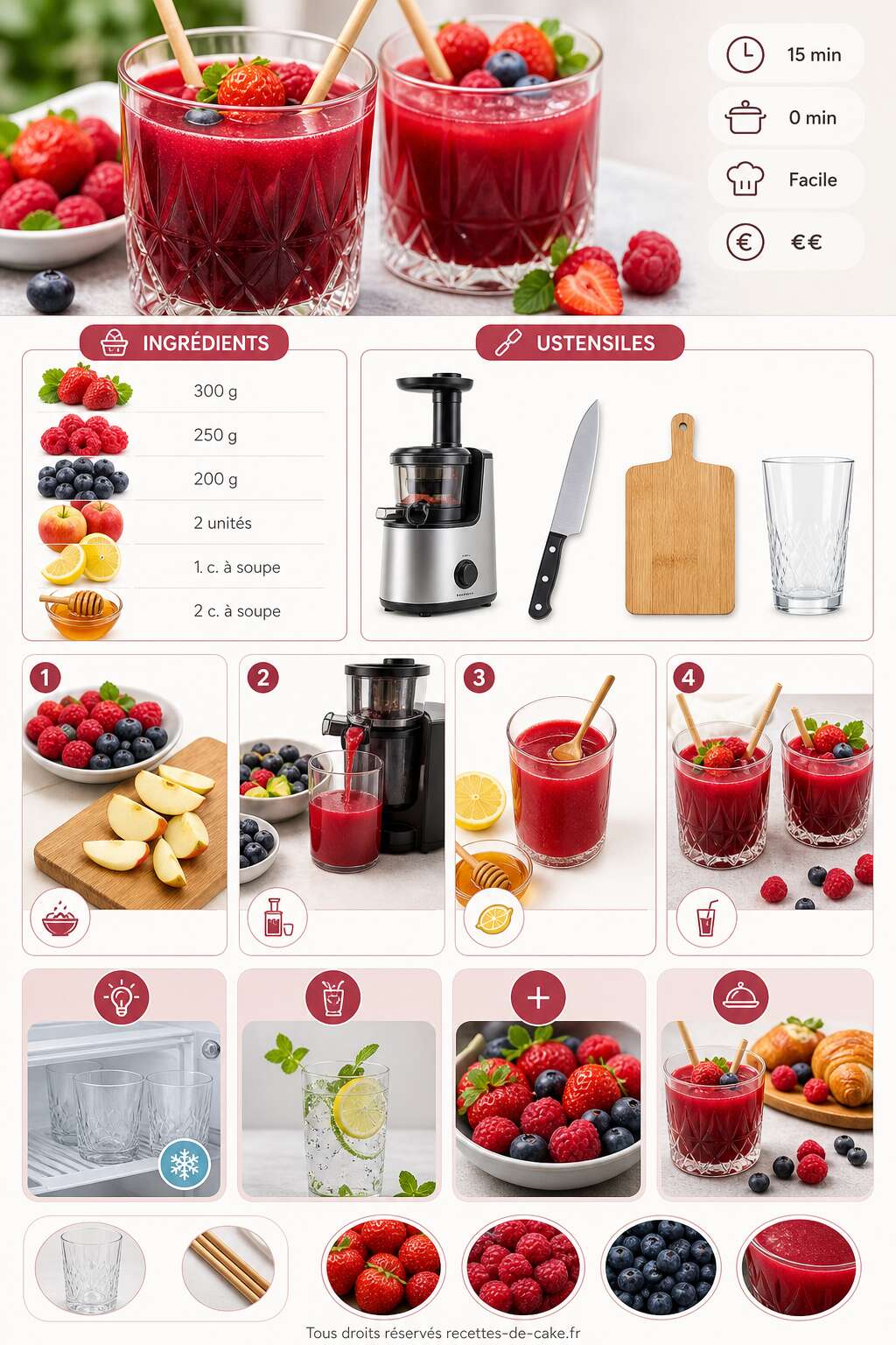 Fiche recette Jus de fruits rouges : recette facile à l'extracteur de jus Fiche recette Jus de fruits rouges : recette facile à l'extracteur de jus