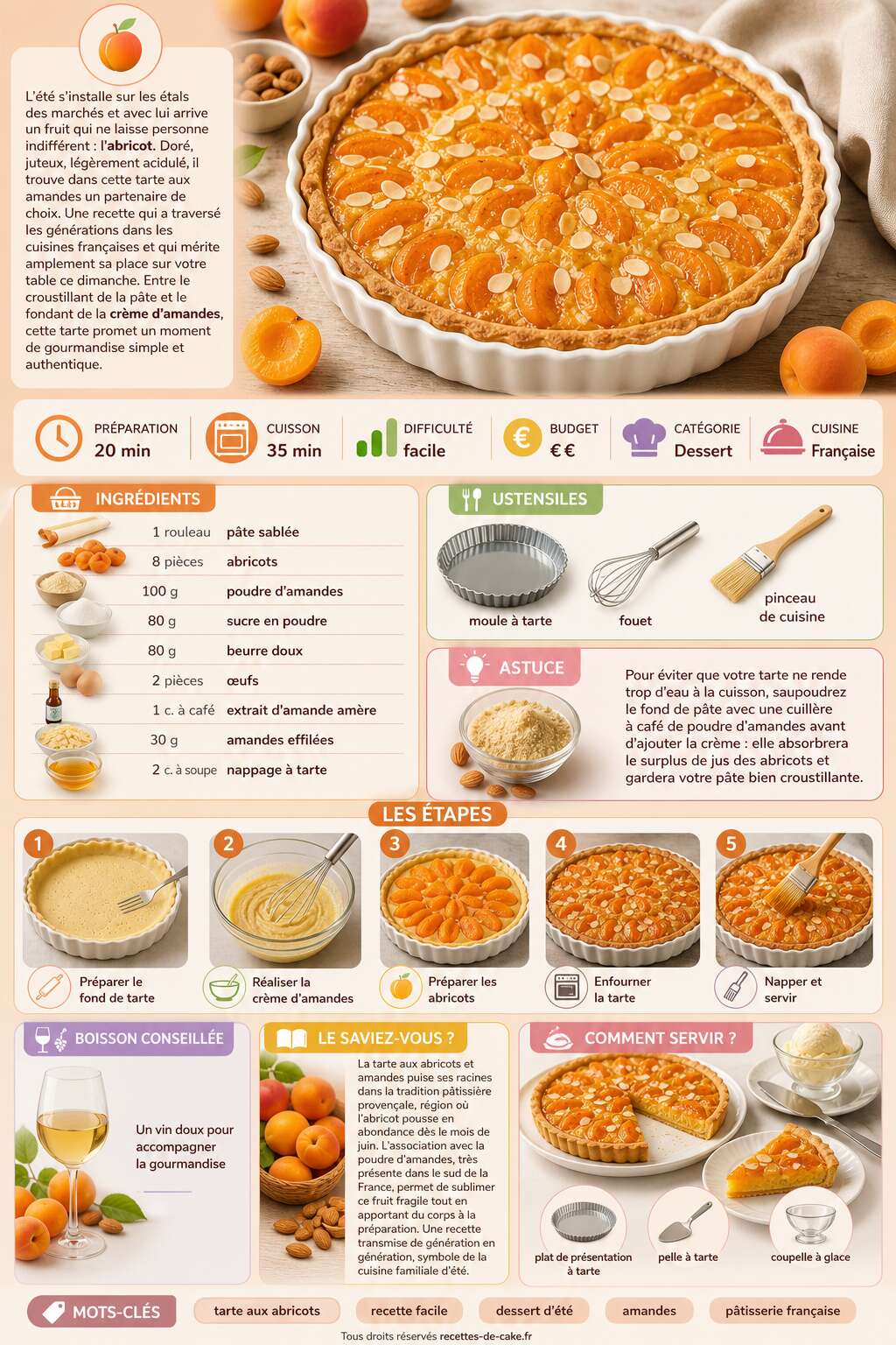 Fiche recette Tarte aux abricots et amandes : recette facile et gourmande Fiche recette Tarte aux abricots et amandes : recette facile et gourmande
