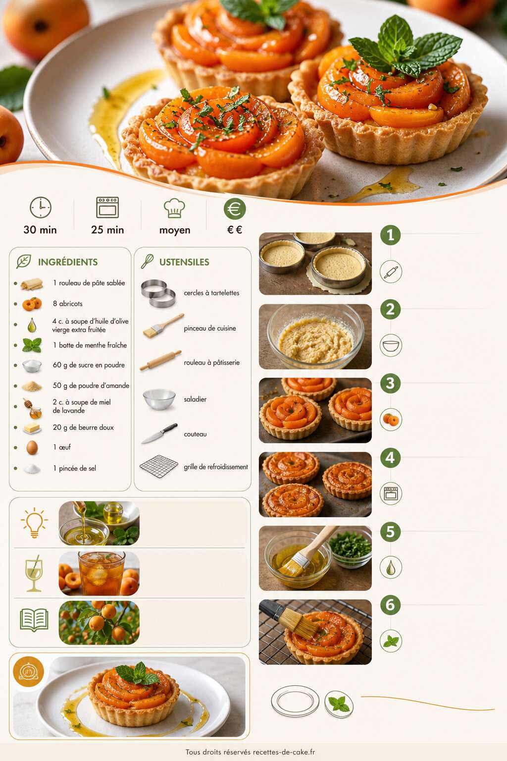 Fiche recette Tartelettes aux abricots, menthe et huile d'olive : la recette raffinée Fiche recette Tartelettes aux abricots, menthe et huile d'olive : la recette raffinée