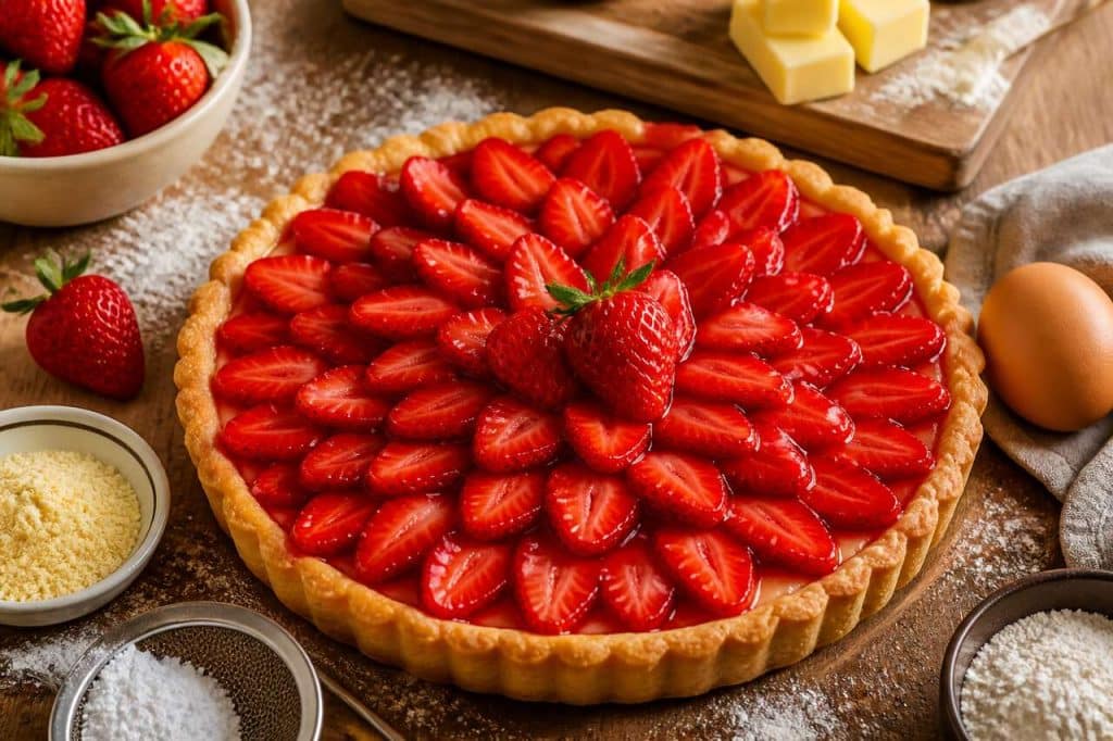 Recette de tarte aux fraises sur pâte brisée