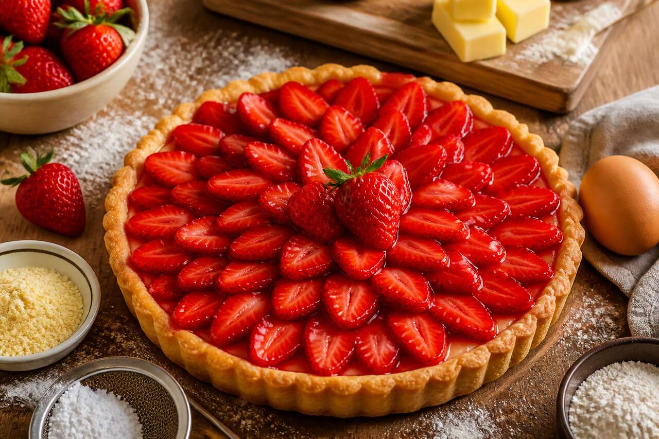 Recette de tarte aux fraises sur pâte brisée