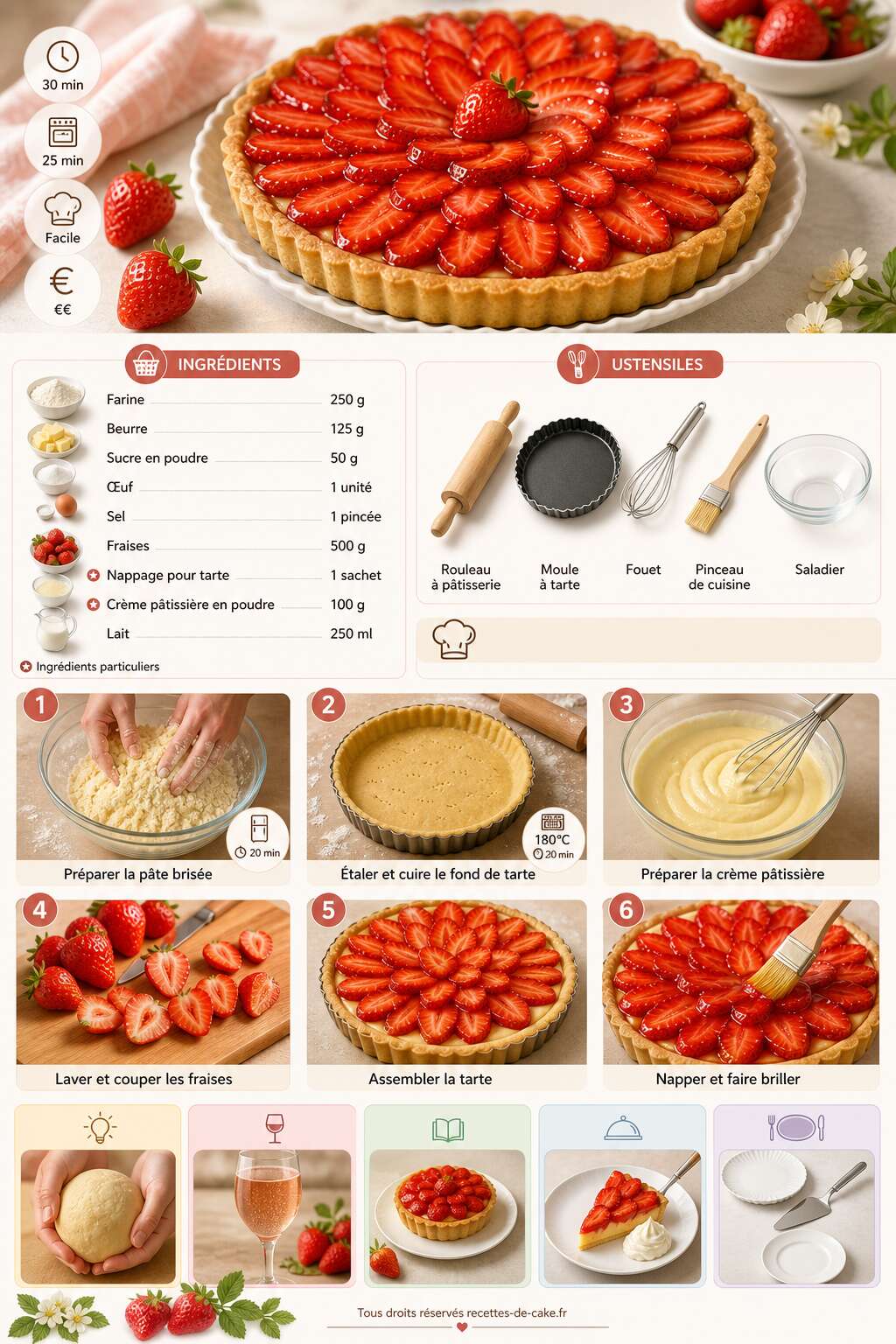 Fiche recette Recette de tarte aux fraises sur pâte brisée Fiche recette Recette de tarte aux fraises sur pâte brisée
