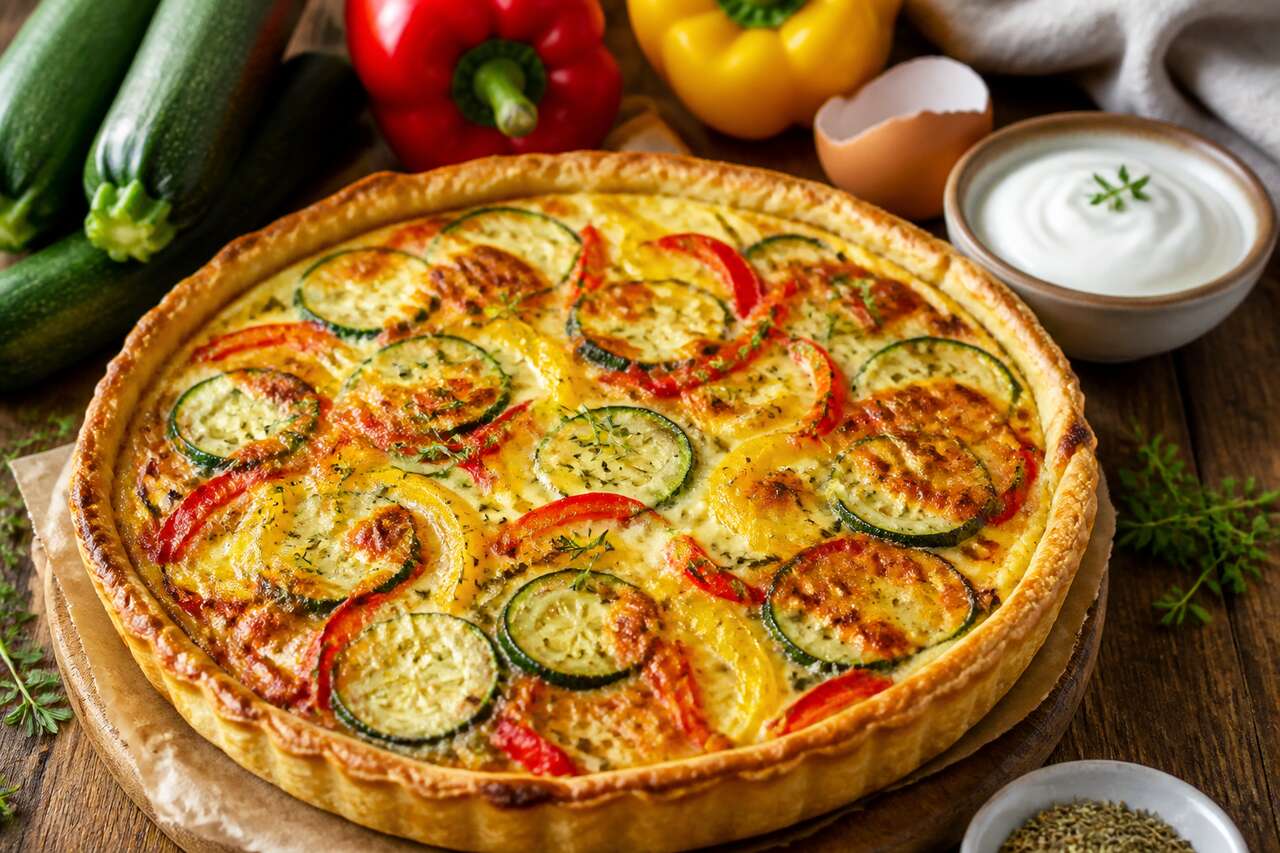 Recette de quiche courgettes et poivrons