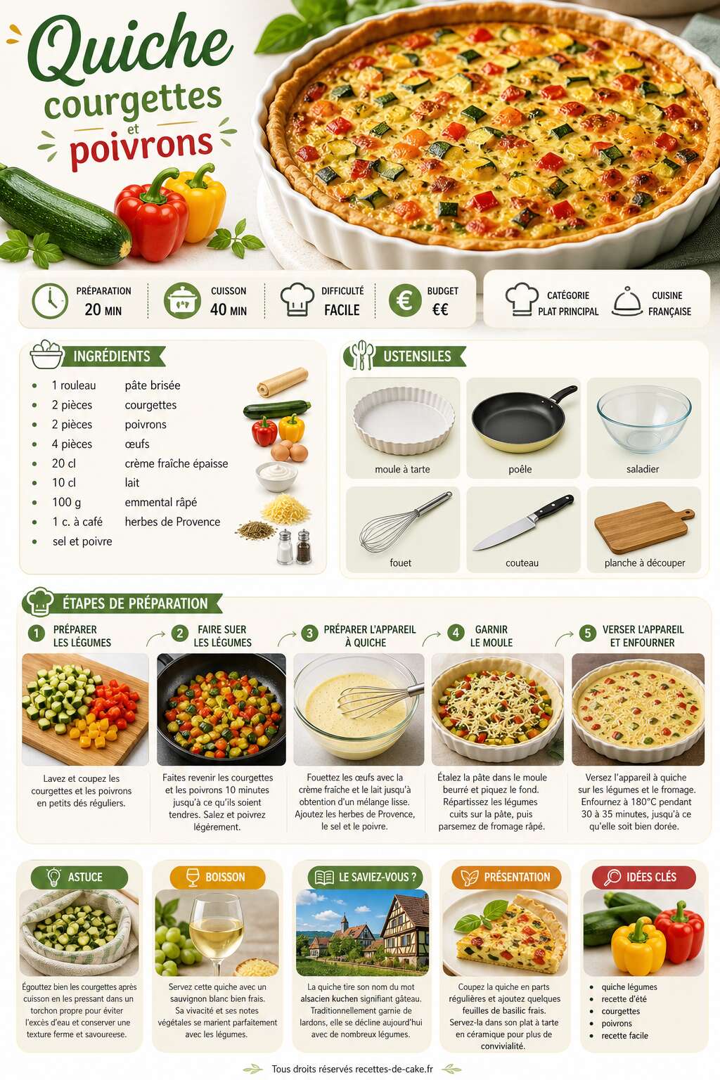 Fiche recette Recette de quiche courgettes et poivrons Fiche recette Recette de quiche courgettes et poivrons