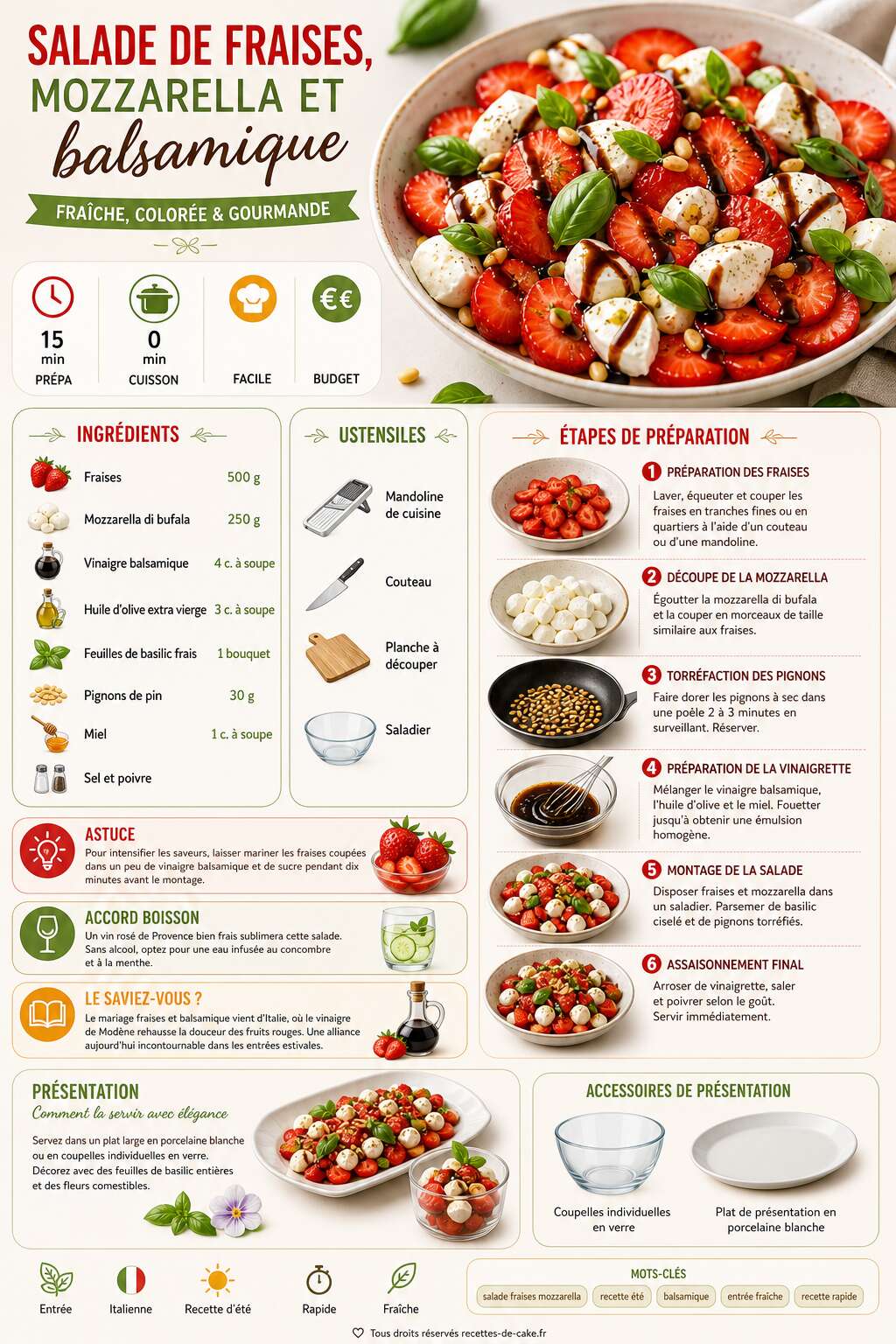 Fiche recette Salade de fraises, mozzarella et balsamique : une recette fraîche et gourmande Fiche recette Salade de fraises, mozzarella et balsamique : une recette fraîche et gourmande