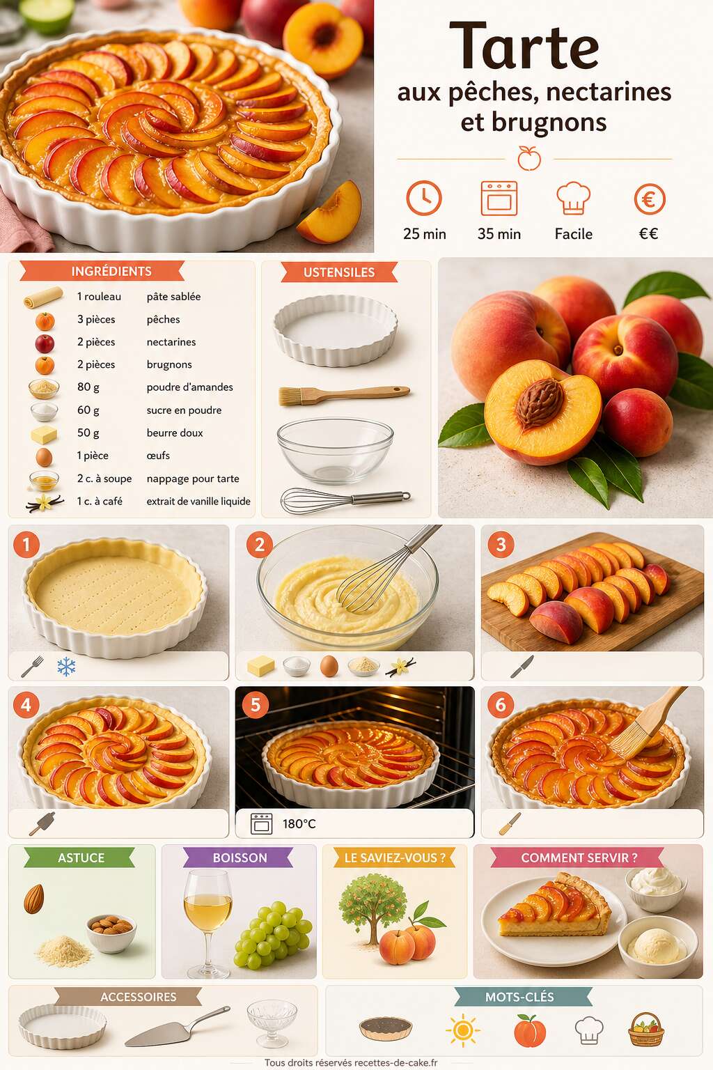 Fiche recette Recette de tarte aux pêches, nectarines et brugnons Fiche recette Recette de tarte aux pêches, nectarines et brugnons