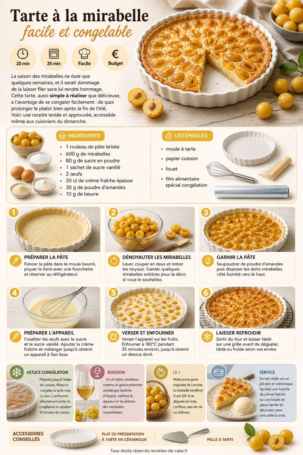 Fiche recette Tarte à la mirabelle facile et congelable Fiche recette Tarte à la mirabelle facile et congelable