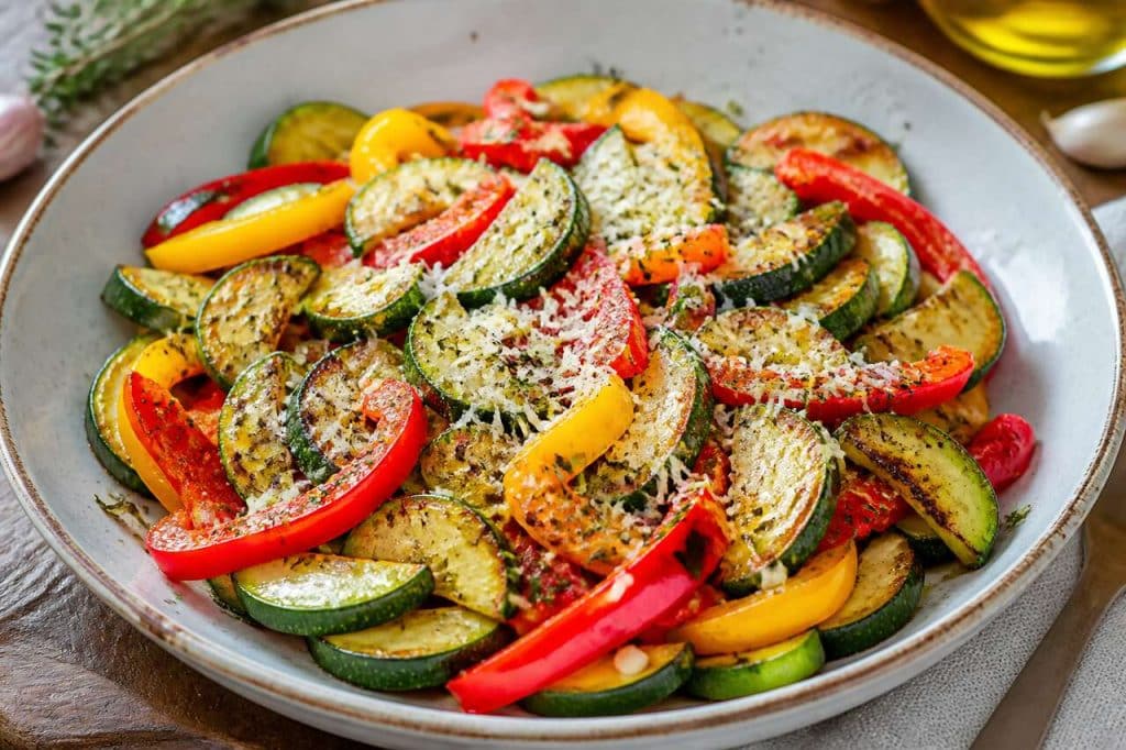 Poêlée de courgettes et poivrons au parmesan : recette savoureuse
