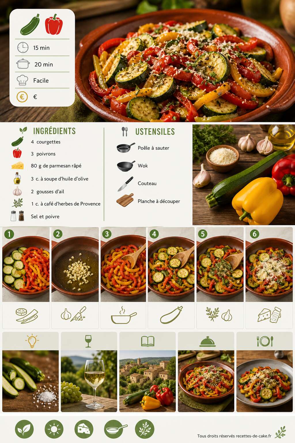 Fiche recette Poêlée de courgettes et poivrons au parmesan : recette savoureuse Fiche recette Poêlée de courgettes et poivrons au parmesan : recette savoureuse