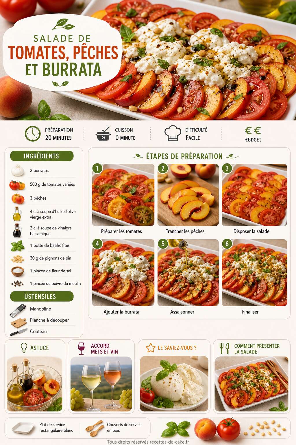Fiche recette Salade de tomates, pêches et burrata Fiche recette Salade de tomates, pêches et burrata