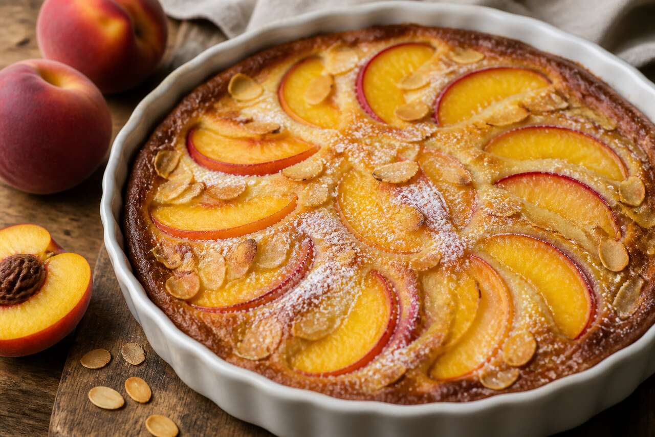 Clafoutis aux pêches et amandes : recette savoureuse
